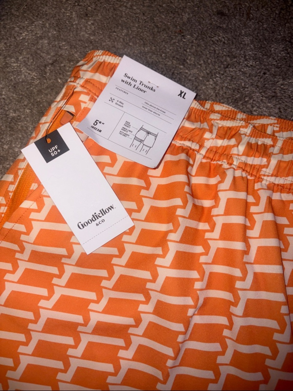 Goodfellow & Co Orange Geometric Swim Trunks with Drawstring - Picture 4 of 8